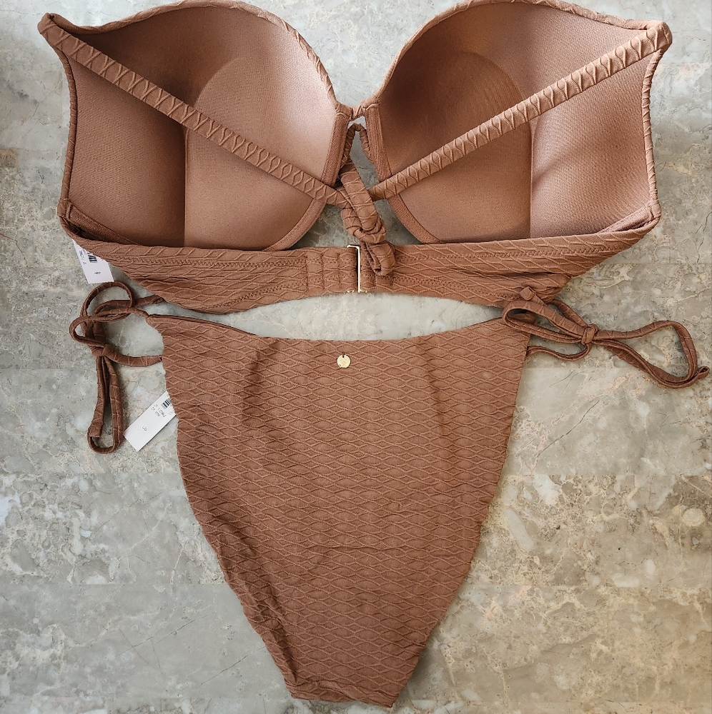 38DD/L VS Swim Bombshell PushUp Bikini Top Side Tie Cheeky Bikini Set Fishnet - Picture 3 of 12